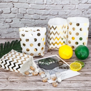 25Pcs Gold Candy Stripe Paper Bags Sweet Gift Shop Party Birthday Cake Celebration