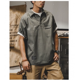 Men'S T-Shirt American Retro Loose Summer Short Sleeves 2022 New Work Shirt Collar Half Sleeve Clothes