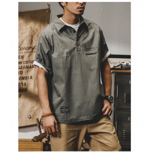 Men'S T-Shirt American Retro Loose Summer Short Sleeves 2022 New Work Shirt Collar Half Sleeve Clothes